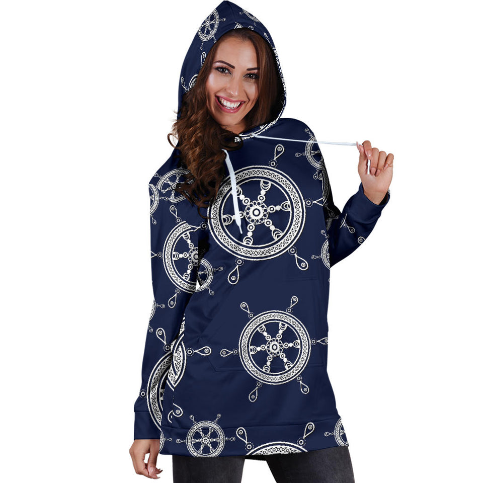 Nautical Steering Wheel Design Pattern Women'S Hoodie Dress