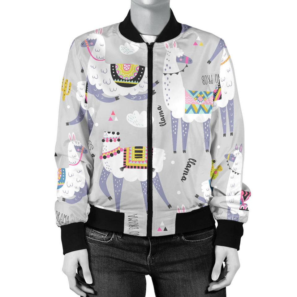 Cute Llama Alpaca Pattern Women'S Bomber Jacket