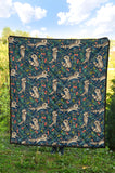 Raccoon Tropical Leaves Pattern Premium Quilt