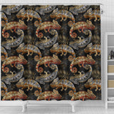 Chameleon Lizard Tropical Leaves Palm Tree Shower Curtain Fulfilled In US