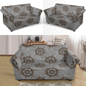 Nautical Wood Steering Wheel Pattern Loveseat Couch Slipcover