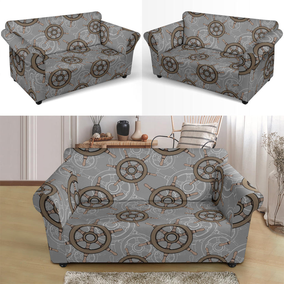 Nautical Wood Steering Wheel Pattern Loveseat Couch Slipcover