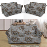 Nautical Wood Steering Wheel Pattern Loveseat Couch Slipcover