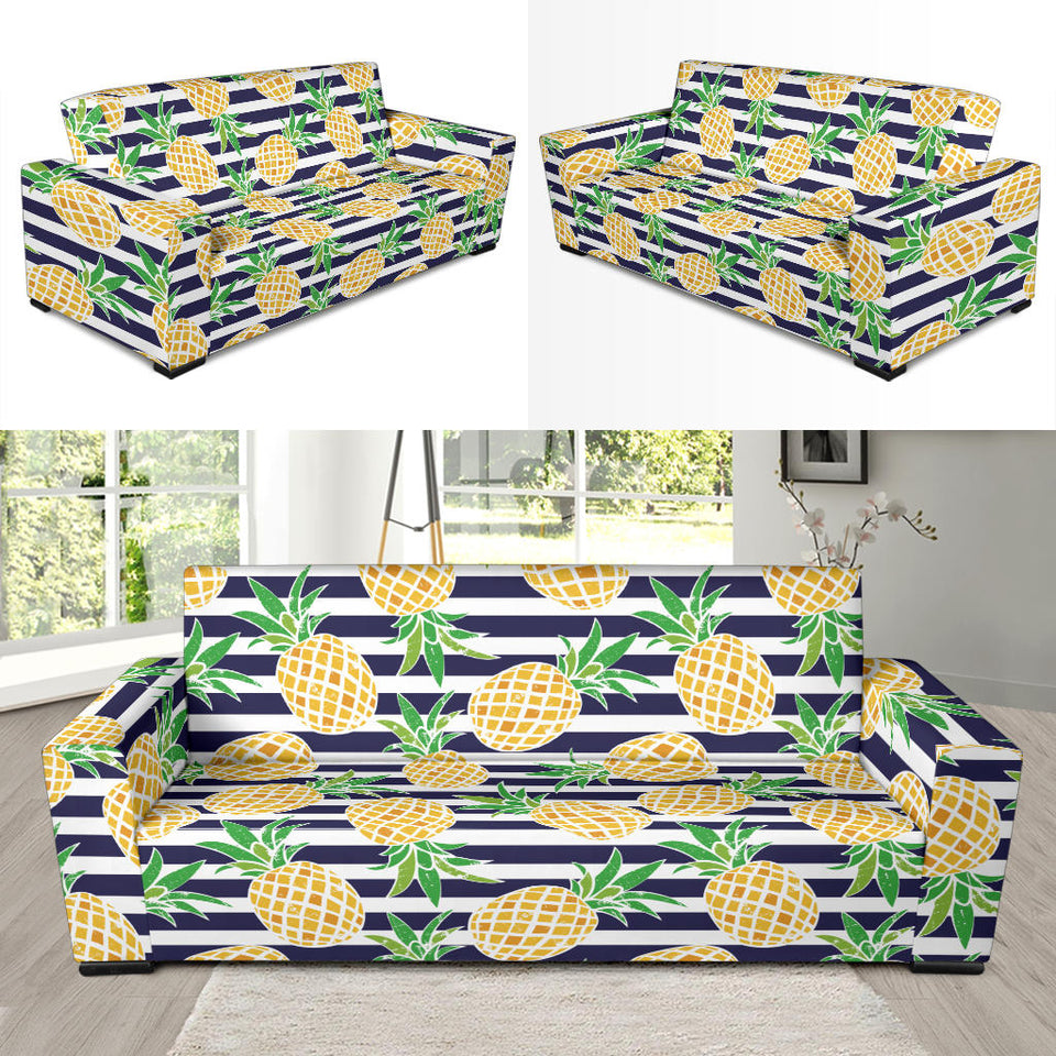 Pineapples Pattern Striped Background Sofa Slipcover