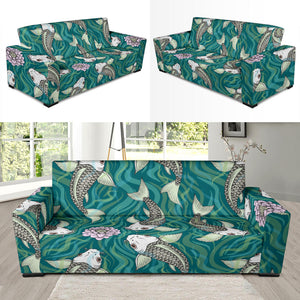 Koi Fish Carp Fish Lotus Pattern Sofa Slipcover