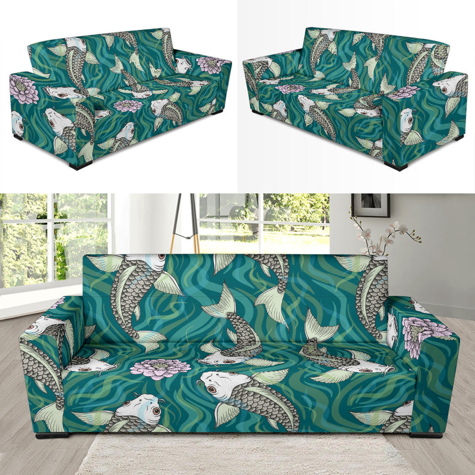 Koi Fish Carp Fish Lotus Pattern Sofa Slipcover
