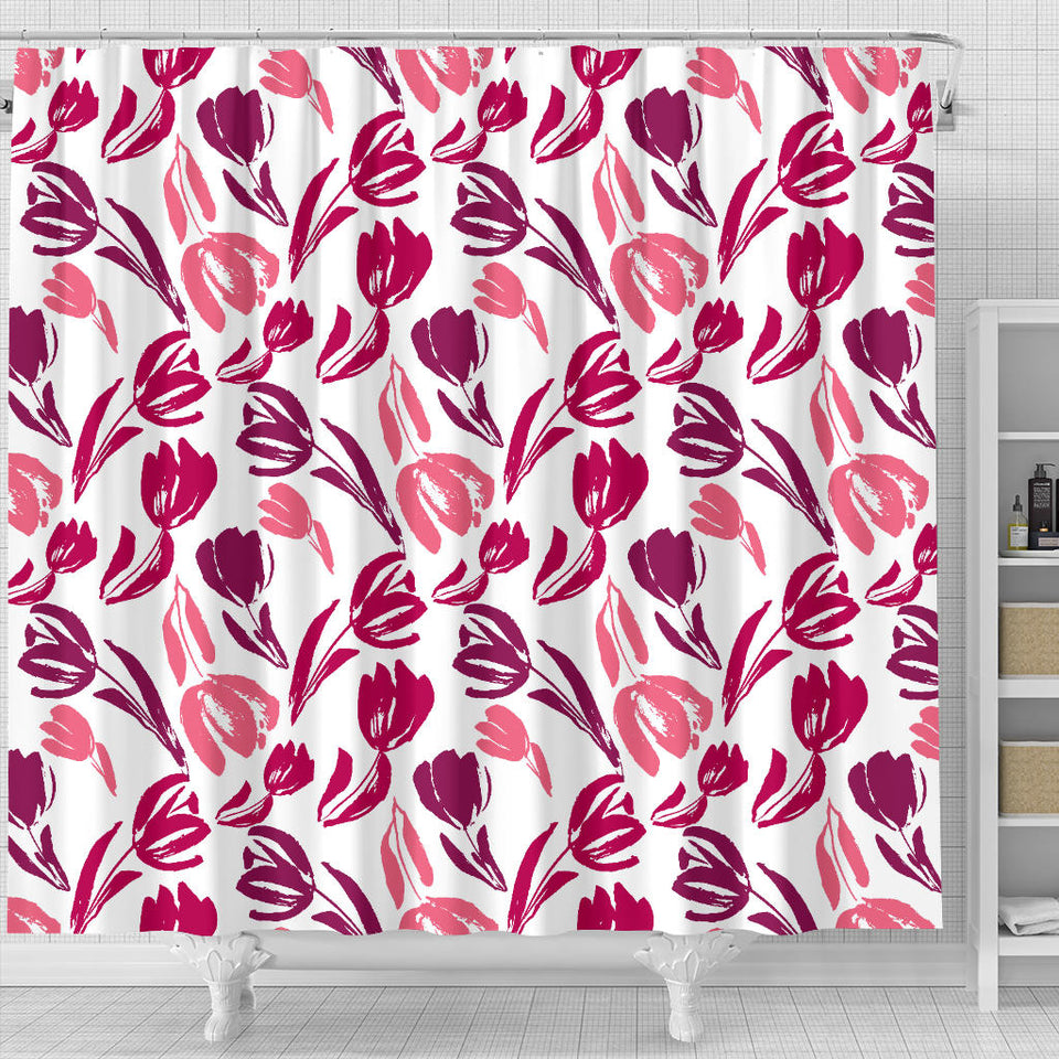 Pink Sketch Tulip Pattern Shower Curtain Fulfilled In US