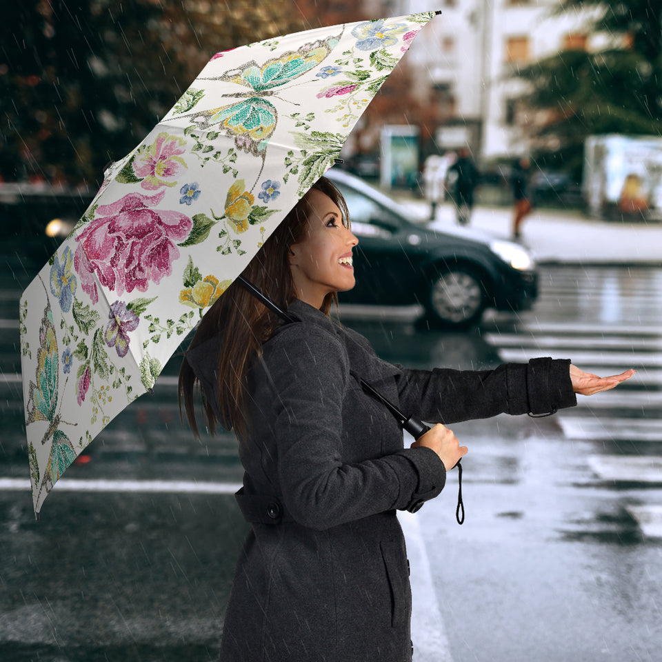 Hand Drawn Butterfly Rose Umbrella