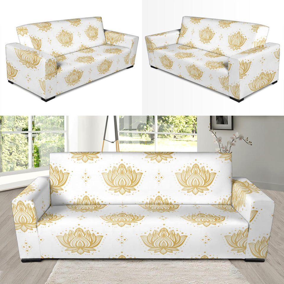 Gold Ornamental Lotue Waterlily Symbol Pattern Sofa Slipcover