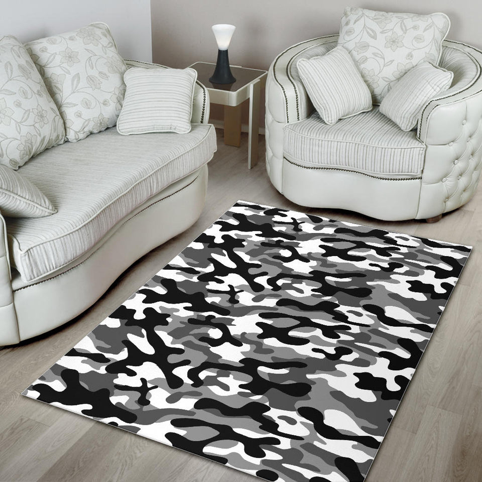 Black White Camo Camouflage Pattern Area Rug