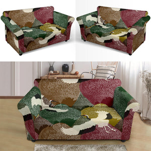 Japanese Cranes Flying Forest Dot Pattern Loveseat Couch Slipcover