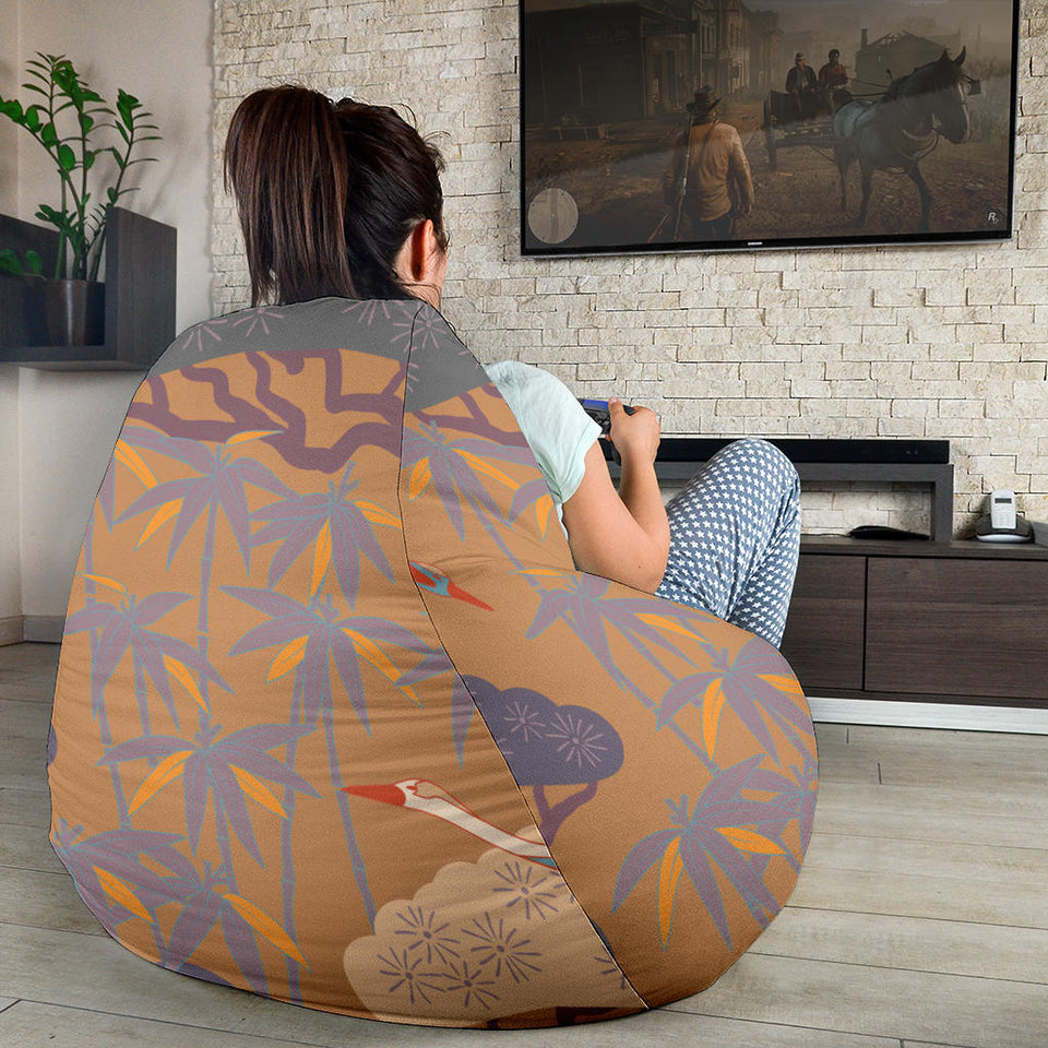 Bonsai Bamboo Stork Japanese Pattern Brown Theme Bean Bag Cover