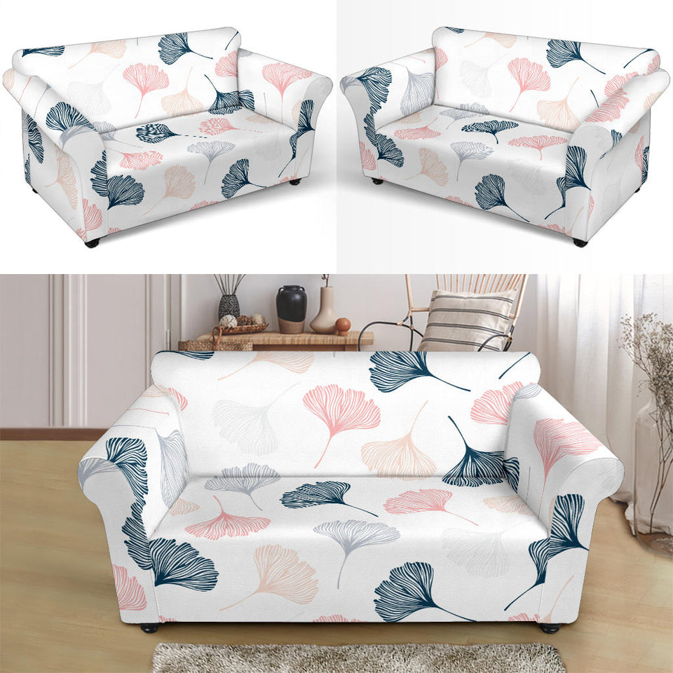 Black Gray Cream Coral Ginkgo Leaves Pattern Loveseat Couch Slipcover
