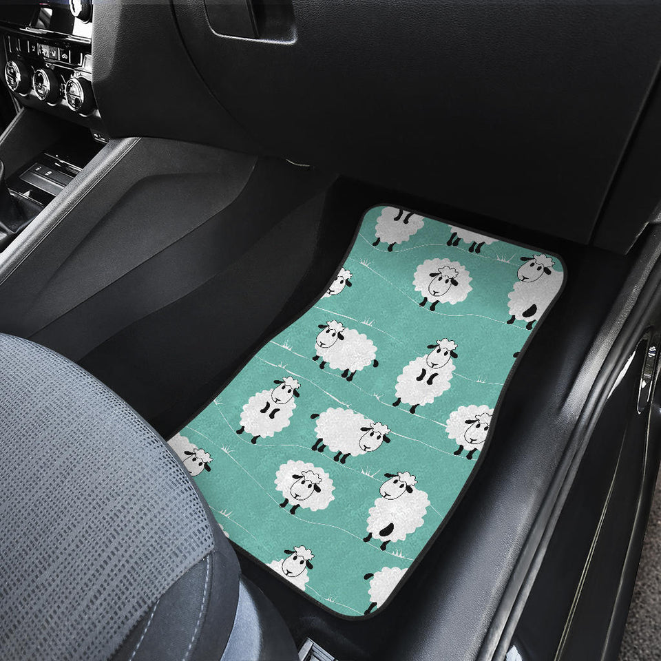 Cute Sheep Green Background Front And Back Car Mats