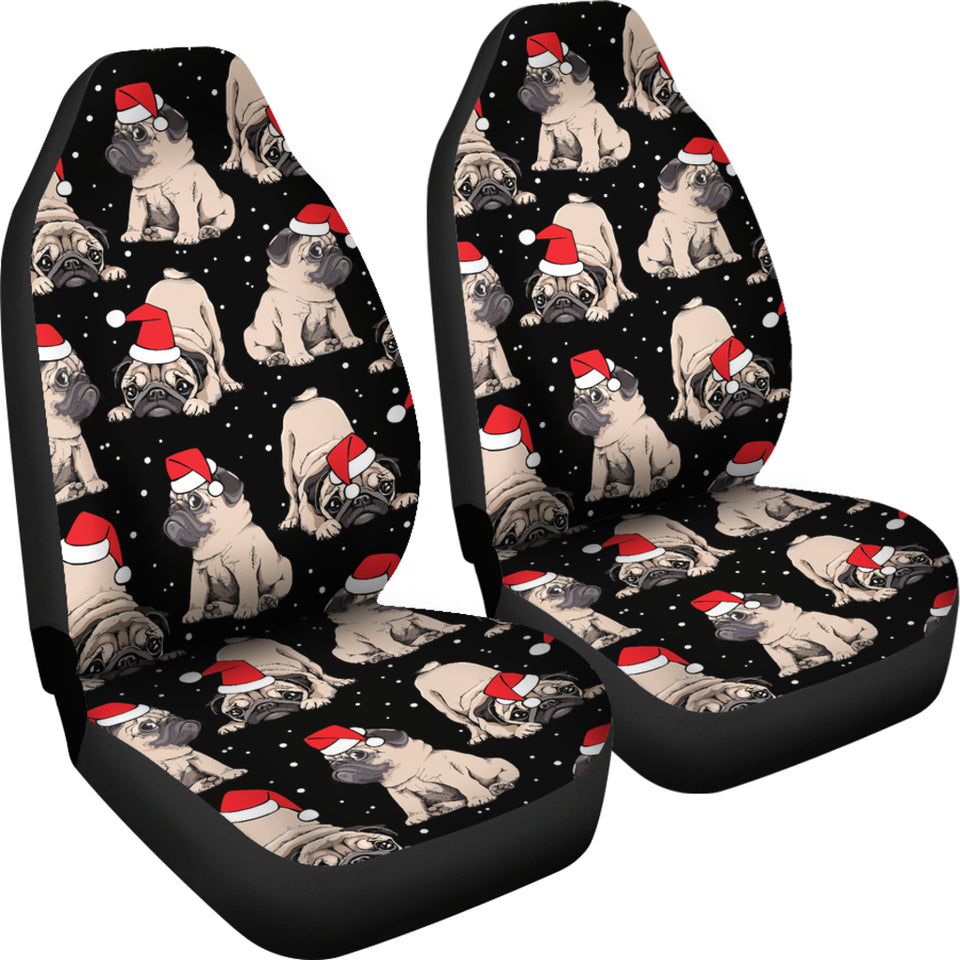 Christmas Pugs Santa_S Red Cap Pattern  Universal Fit Car Seat Covers