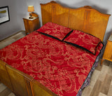 Gold dragons red background Quilt Bed Set