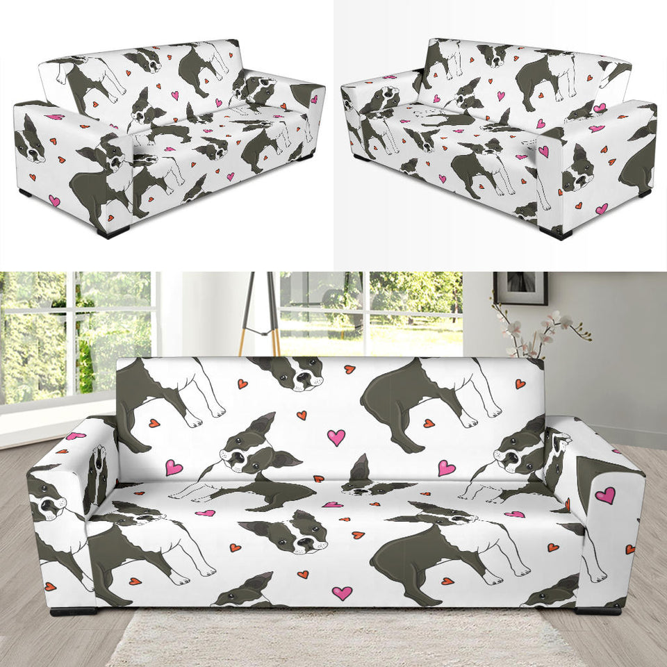 Boston Terrier Dog Hearts Vector Pattern Sofa Slipcover
