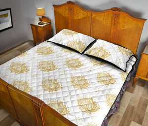 Gold Ornamental lotue waterlily symbol pattern Quilt Bed Set