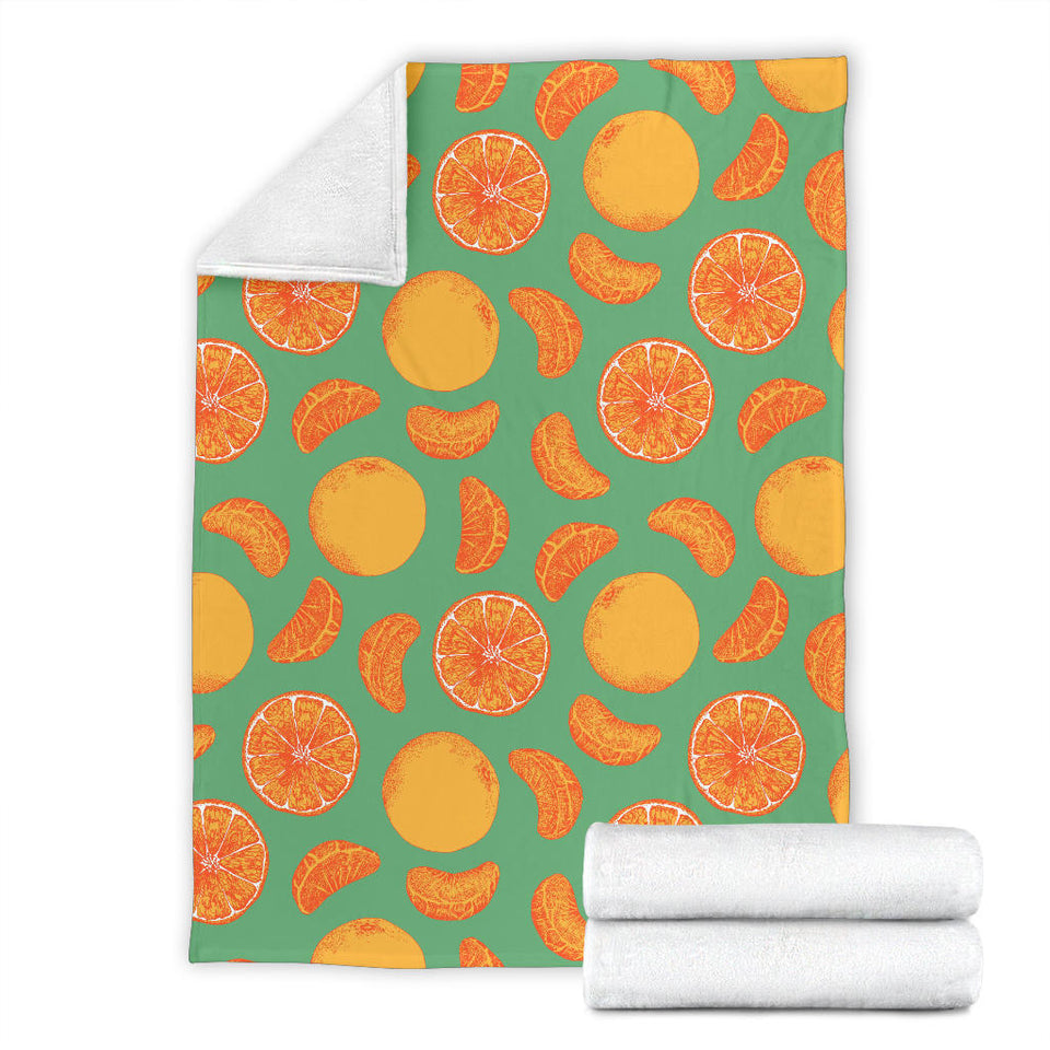 Orange Fruit Pattern Green Background Premium Blanket