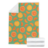 Orange Fruit Pattern Green Background Premium Blanket