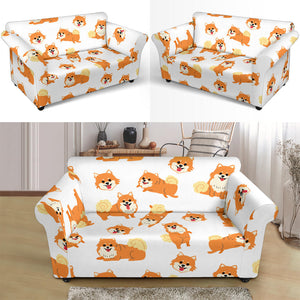 Brown Pomeranian Pattern Loveseat Couch Slipcover