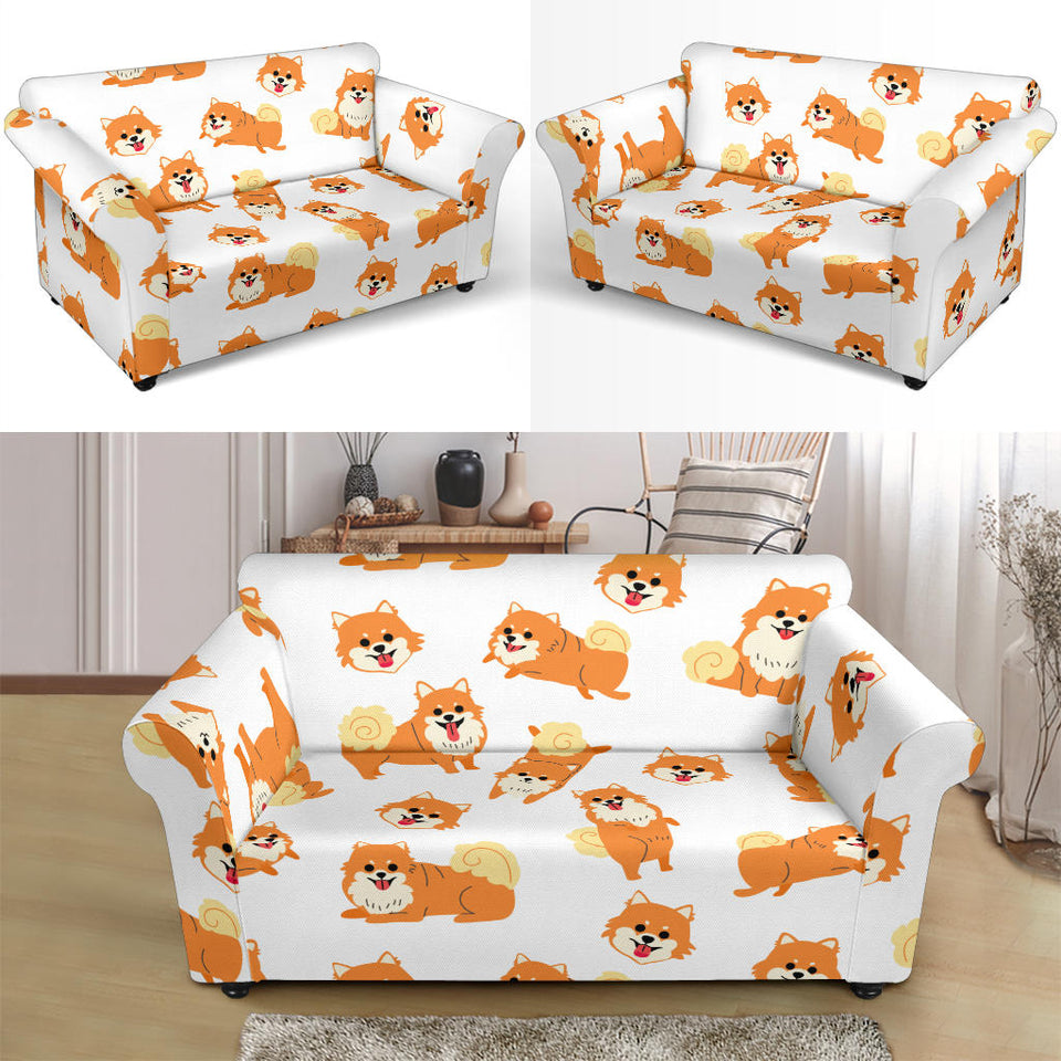 Brown Pomeranian Pattern Loveseat Couch Slipcover