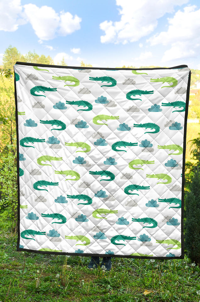 Watercolor Crocodile Pattern Premium Quilt