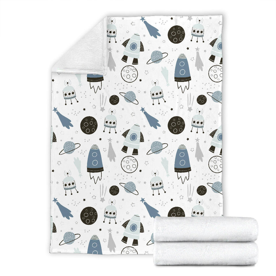 Hand Drawn Space Elements Space Rocket Star Planet Space Probe Premium Blanket