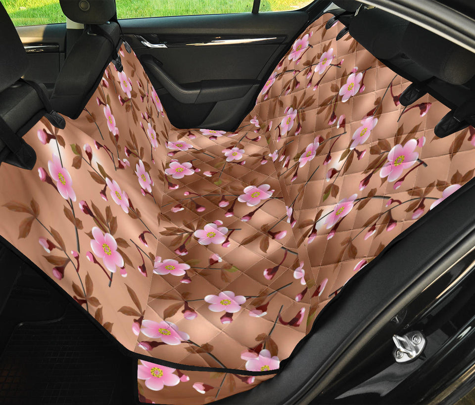 Pink Sakura Cherry Blossom Drak Brown Background Dog Car Seat Covers