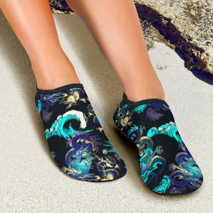 Dragon Sea Wave Pattern Aqua Shoes