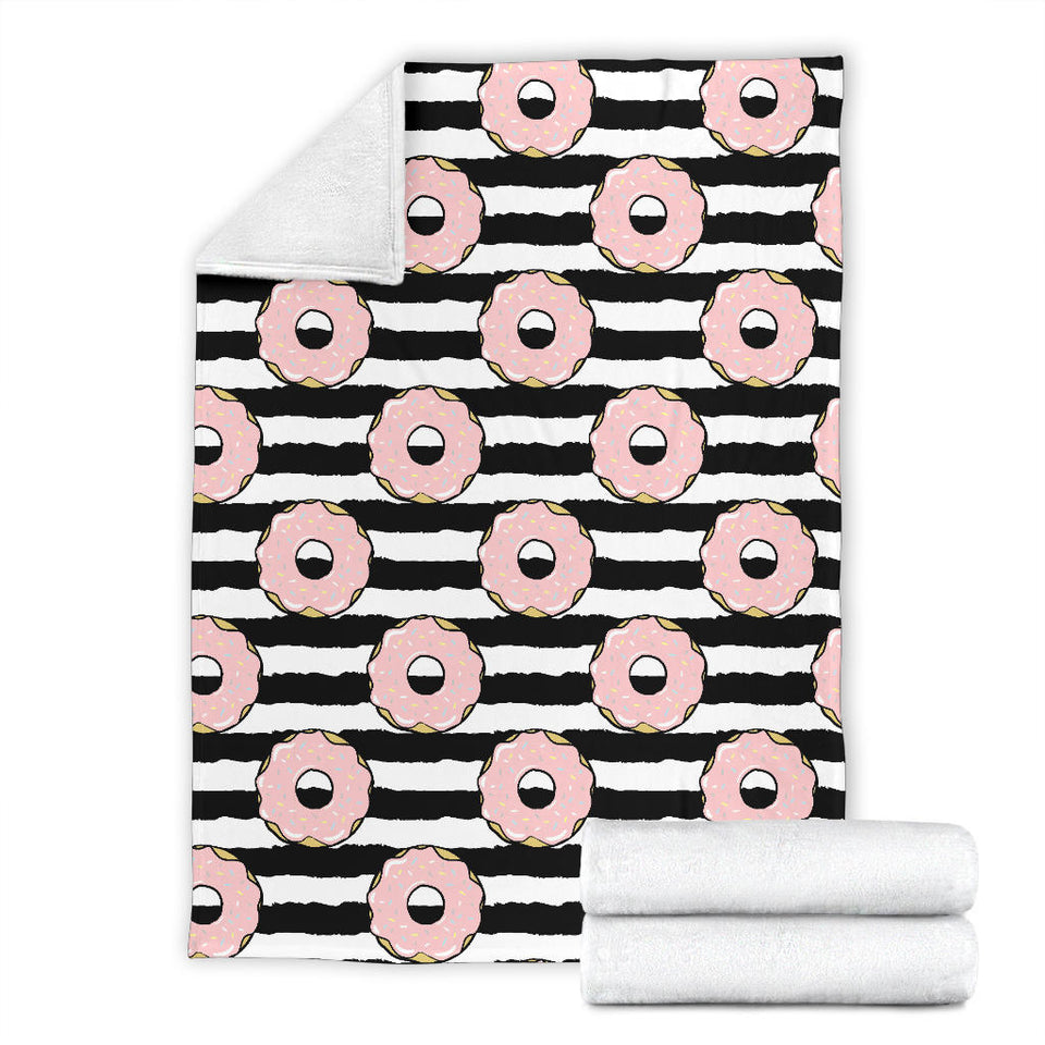 Donuts Pink Icing Striped Pattern Premium Blanket