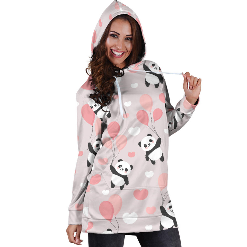 Cute Panda Ballon Heart Pattern Women'S Hoodie Dress