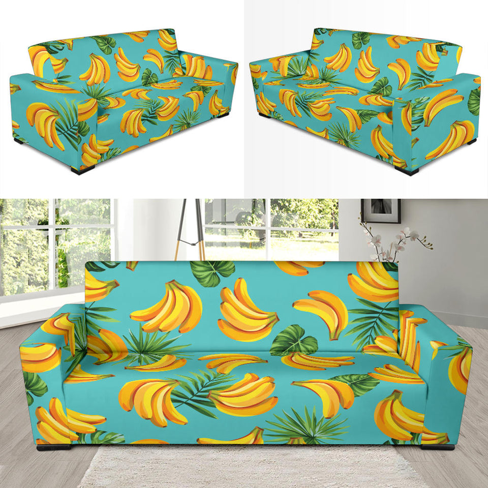 Banana Palm Leaves Pattern Background Sofa Slipcover