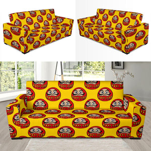 Daruma Japanese Wooden Doll Yellow Background Sofa Slipcover