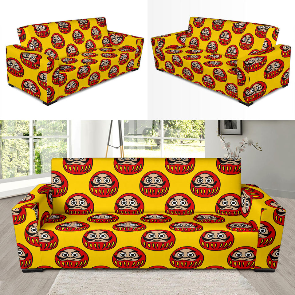 Daruma Japanese Wooden Doll Yellow Background Sofa Slipcover