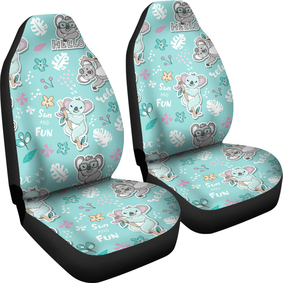 Cute Koalas Blue Background Pattern Universal Fit Car Seat Covers