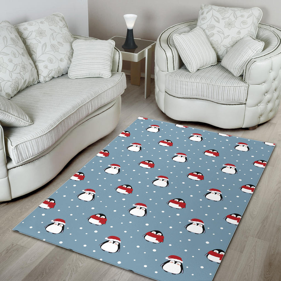 Cute Penguin Christmas Snow Pattern Area Rug