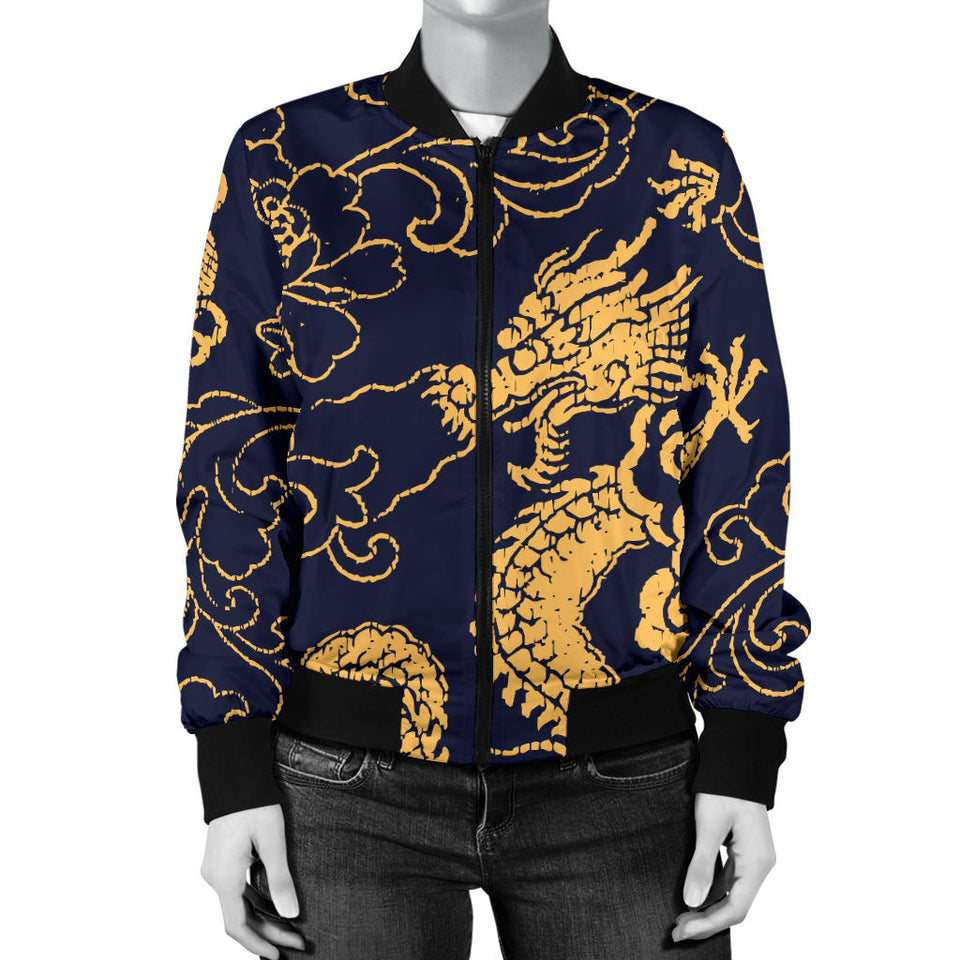 Gold Dragon Pattern Women'S Bomber Jacket
