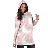 Cute Moon Cloud Star Pattern Pink Dot Background Women'S Hoodie Dress