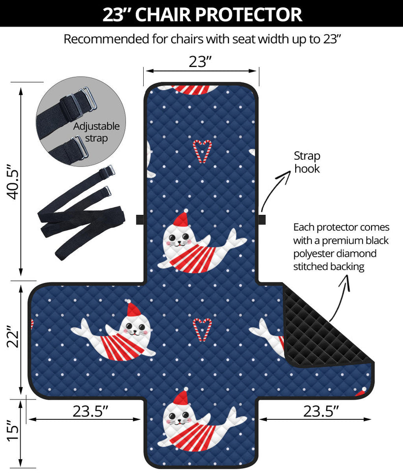 Cute sea lion seal christmas hat candy cane heart pattern Chair Cover Protector