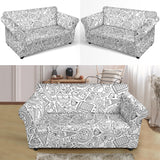 Cartoon Hand Drawn Ice Cream Black White Loveseat Couch Slipcover