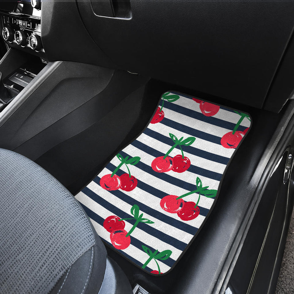 Hand Drawn Cherry Pattern Striped Background Front And Back Car Mats