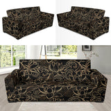 Luxurious Gold Lotus Waterlily Black Background Sofa Slipcover