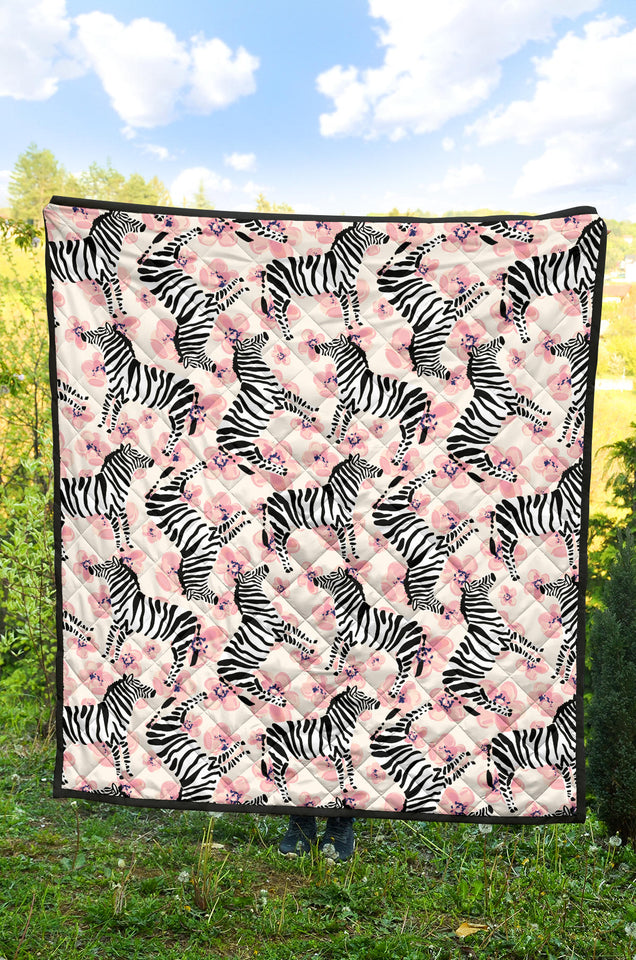 Zebra Pink Flower Background Premium Quilt