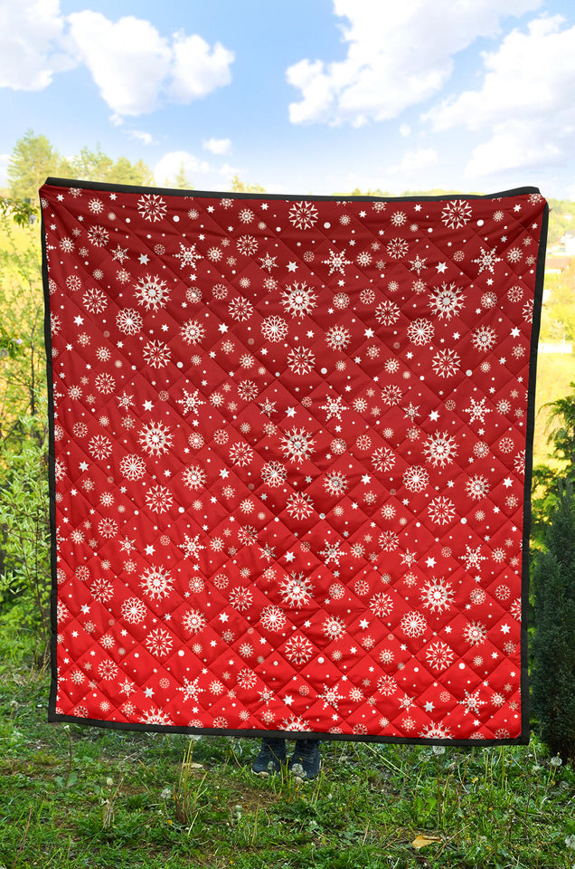 Snowflake Pattern Red Background Premium Quilt