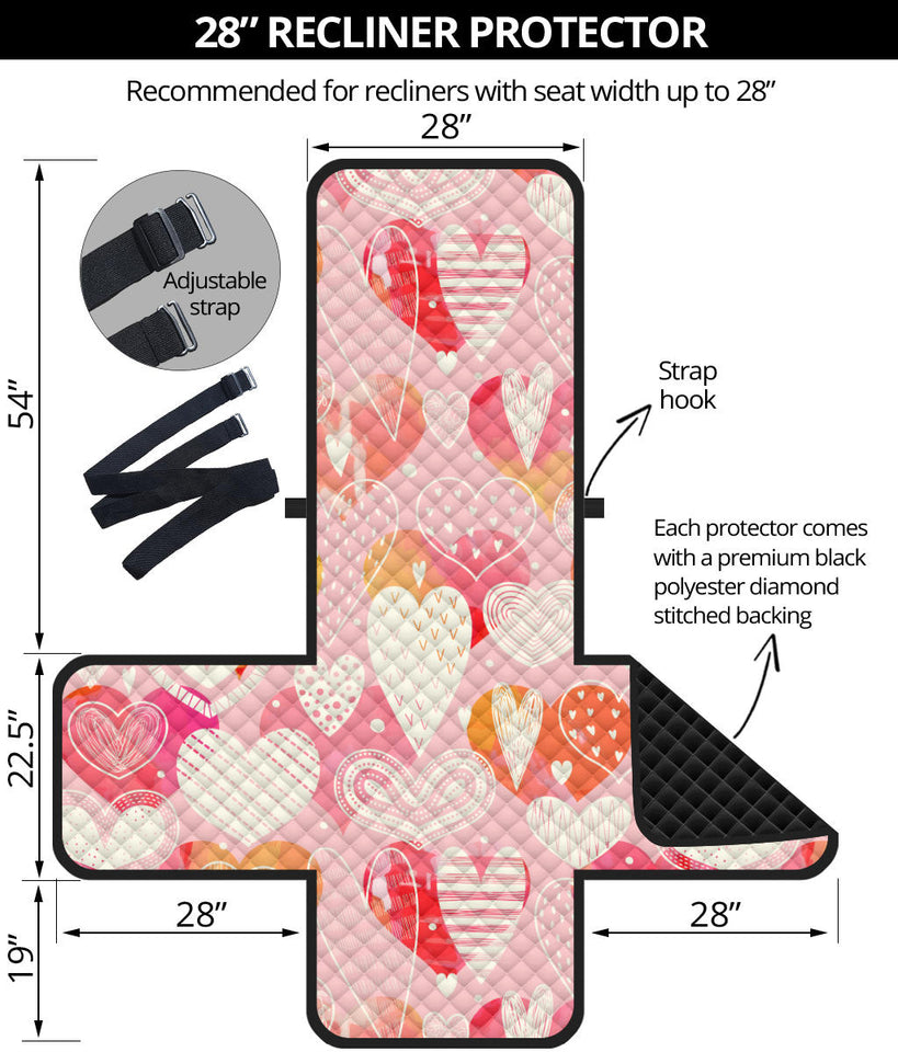 Hand drawn heart design pattern Recliner Cover Protector