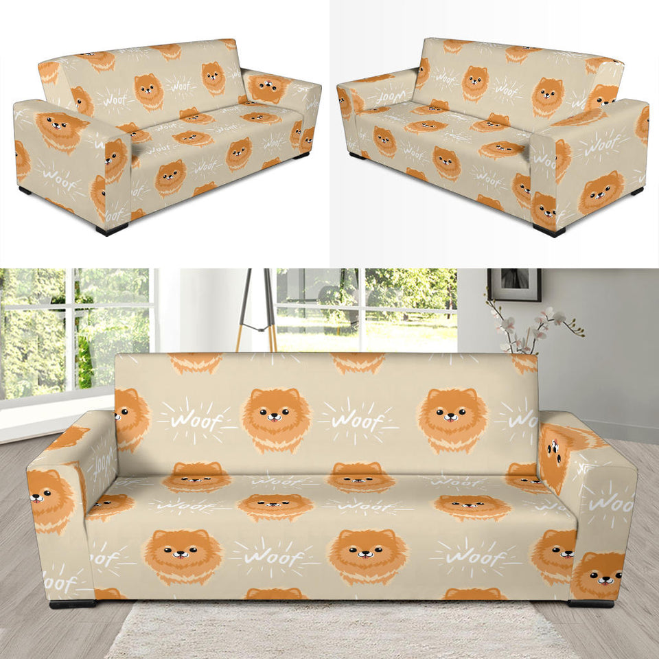 Cute Brown Pomeranian Puppy Sofa Slipcover