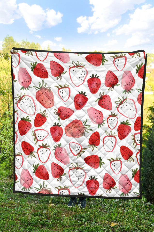 Watercolor Hand Drawn Beautiful Strawberry Pattern Premium Quilt