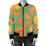 Orange Fruit Pattern Green Background Women'S Bomber Jacket
