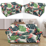 Heliconia Flowers, Palm And Monstera Leaves Loveseat Couch Slipcover